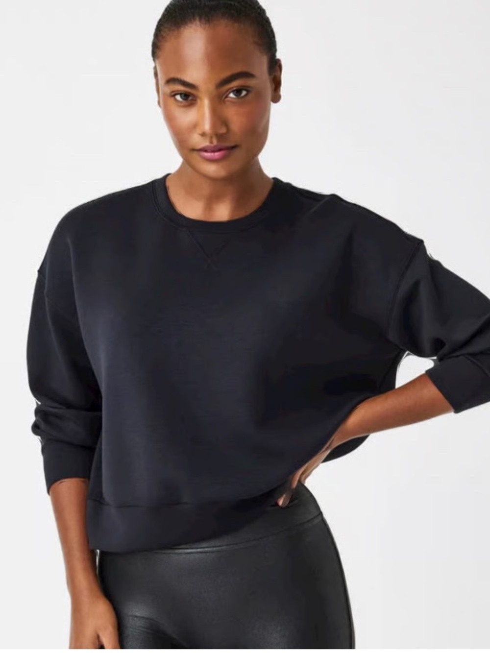 SPANX Airessentials Crewneck Pullover Sweatshirt in Very Black - Size Small - Picture 5 of 6